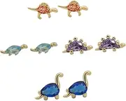 [Yardenfun] Small Dinosaur Earrings Cartoon Earrings Rhinestone Dangle Earrings Bohemian Dangle Earrings Mini Post Earrings Cartoon Animal Earrings Boho Earrings Copper