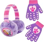 [Nickelodeon] Winter Earmuffs and Kids Gloves Set, Paw Patrol Skye and Everest, Purple, Girls Ages 4-7, Purple