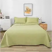 3 Pieces Quilt Set Single/Twin Size (59x74 / 59x90) Quilted Coverlet with 2 Pillow Shams,Lightweight Luxurious Cotton Bedspread Coverlet for All Season (Color : Green, Size : 150x200cm-59x78)