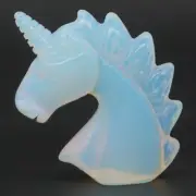 2" Unicorn Figurine Opalite Crystal Reiki Healing Stone Hand Carved Craft Decor