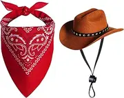 choyaxo Pet Cowboy Costume Halloween Costumes for Dogs Cat Cowboy Hat with Bandana Scarf (Medium)