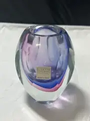 Aura Handcrafted Art Glass Vase Blue Cranberry Fifth Avenue Crystal 5” New W Box