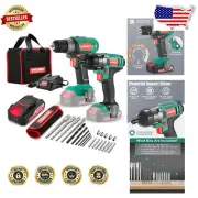 20V Cordless Drill Driver & Impact Driver Kit - 22PCS Accessories Included