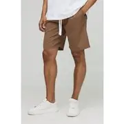 Mens Chocolate Elasticated Waist Regular Fit Pinstripe Shorts