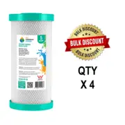 Carbon Block Water Filter Cartridge 10" x 4.5" 5 Micron 4 PACK Big Blue 4-13CTO