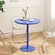Round Dining Table, Height Blue Metal Cocktail Table Bistro Pub Table, Easy to Assemble Tall Tables for Restaurant Cafe Bar Dining Kitchen Work Table Sofa Table(48x72cm)