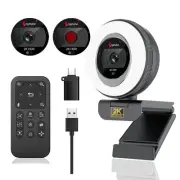 Webcam, 2K Streaming Webcam with Ring Light, HDR Laptop Camera with Remote, D...