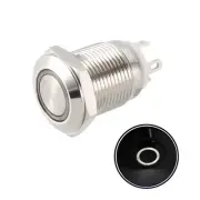 Momentary Metal Push Button Switch 12mm Mounting Dia 1NO 3-6V White LED Light