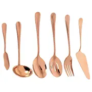 6-Piece Serving Flatware Silverware Set, Serving Utensil Set,Include Cake Server, Slotted Serving S