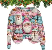 [tongfeng] Women's Vintage Santa Print Hoodie - Casual Long Sleeve Graphic Print Tees Pullover Tops, Casual Round Collar Holiday Street Shirt, Christmas Sweatshirt Tops Santa Sweater Clothes For Women