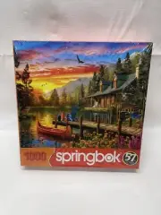Springbok Cabin Evening Sunset Jigsaw Puzzle 1000 Piece Canoe River NEW SEALED
