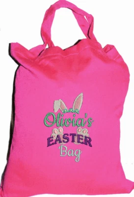 Kids Tote / Shopping Bag | Book Bag | Bunny Easter Egg Hunt Bag | 1st Name FREE