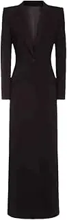 [Zadaos] Women Black Single Buttons X-Long Elegant Blazer Lapel Long Sleeve Jacket Black M(US-6)