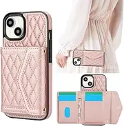 uCOLOR Crossbody Wallet Case for iPhone 13/14/15 Wallet Case with Card Holders for Women (Rose Gold, iPhone 13/14/15 6.1")