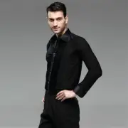 Mens Velvet Dance Shirt Latin Modern Samba Salsa Tops Dancewear Practice Black