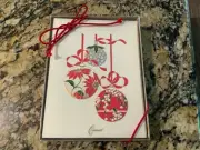 10 Crane & Co Christmas Engraved Cards & Lined Envelopes Box Set Balls Ornaments