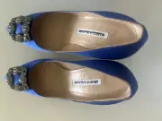 Manolo Blahnik Hangisi 70mm Embellished Satin Pumps size 37.5 Sex And The City