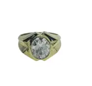 New Colorless White Oval CZ Stone Real 14k Yellow Gold Men Ring 8.8 Gr Size 10