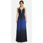 NWT Betsy & Adam Ombre Maxi Dress Chiffon Deep V Illusion Lined Formal Prom Sz 6