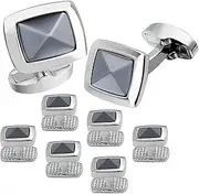 [HAWSON] Cufflinks and Studs for Men-Mens Fashion Striped Cufflinks and Tuxedo Shirt Studs Set for Regular Weeding Business Accessories