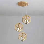 TONFON 3-Heads Cube Pendant Light Wooden E27 Socket Chandelier Square Log Height Adjustable Hanging Light Suspension Lamps for Kitchen Island Living Room Bedroom Bedside Dining Room Hallway