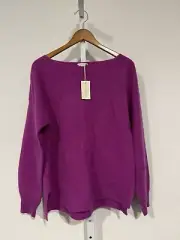 Sundance 100% Cashmere Fuchsia Grape Pullover Sweater Sz L NEW