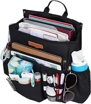 SURDOCA Car Front Seat Organizer, Car Seat File Organizer with Laptop Storage Stabilizing Side Straps Soft Adjustable Shoulder Strap, Office Passenger Seat Organizer Bag, Black