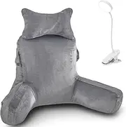 LIWEGHT Reading Pillow, Large Back Pillow for Sitting Up in Bed,Back Support Pillow with Shredded Memory Foam, Sit Up Pillow with Arms, Pockets and Washable Cover