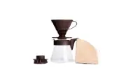 Hario V60 Pour Over Starter Set with Dripper Glass Server Scoop and Filters