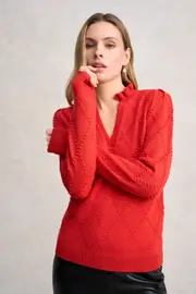 Jacquard Wool Jumper - Tomato