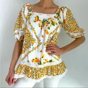 Nicole Miller bright Cashew print top- mini dress, size M cottage look, linen