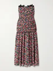 [Kika Vargas] Kika Vargas - Viola Lace-trimmed Floral-print Chiffon Midi Dress - Pink - small small Pink