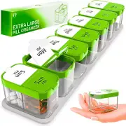 Extra Large Pill Organizer Green White 2 Times A Day Big Pill Box 7 Day Am Pm