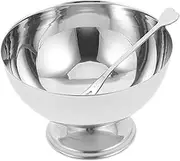 Happyyami 1set Stainless Steel Decorative Dessert Cup Ice Cream Serving Bowl for Pudding Salad Snacks Reusable Fork Included for Home Restaurant and Party Use