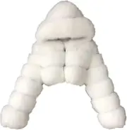 Faux Fur Coat Women With Hood Cropped Bubble Coats Fleece Short Warm Jackets Plus Size Winter Coats For Women High Quality White Large
