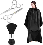 Professional Hair Cutting Scissors Set, SourceTon Light Weight Extra Long Cape (55 inch X 44 inch), Neck Duster Brush, Straight & Teeth Scissors, Perfect for Barbershop and Salon