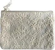 Vivienne(ヴィヴィアン) WK0226A1 Flat Pouch, 4.7 x 7.1 inches (12 x 18 cm), Beige, Cotton Flora Series, Lace, Embroidery, Accessory Case