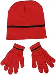 [Generic] Boys Children's Hat And Gloves Set Kid's Warm Beanie Hat & Gloves Set for Winter Autumn Red, Multi, One Size