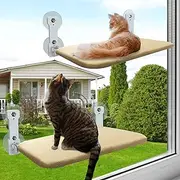 2 Pack Foldable Cat Window Perch, Cordless Cat Hammock Window Bed Safety Window Sill Cats Perch for Indoor, Strong Suction Cup Large Cats Windows Seat with Sturdy Metal Frame