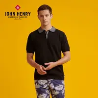 在飛比找momo購物網優惠-【JOHN HENRY】經典短袖POLO針織衫-黑