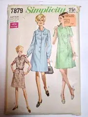 Shirtdress Dress A Line 14 1/2 Simplicity 7879 Sewing Pattern VTG Button A Line
