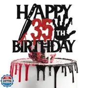 Black Glitter Killer Happy 35th Birthday Cake Topper, Halloween Zombie Vampir