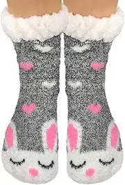 [TOSKATOK] Ladies Girls Warm Winter Fluffy Fun Super Soft Animal Fleece Lined anti slip gripper Bed Slipper Socks