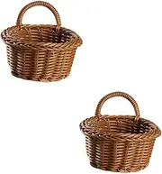 Anneome 2Pcs Decorative Imitation Rattan Wall Hanging Basket Multi-function Woven Storage Baskets for Kitchen Organizers Sundries Creative Wall Decor Baskets for Onion Ginger Garlic
