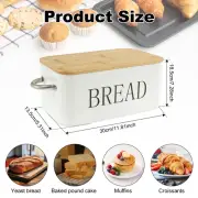 Bread Box with Bamboo Cutting Board Lid and Handle Metal Bread Storage GoQOp