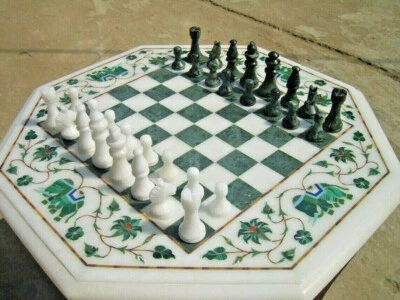 18" white Marble Chess Table Top green Malachite Inlay Handicraft Home Decor