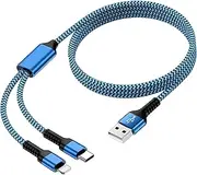 Multi Charging Cable USB to USB C and Lightning Cable, 4ft Braided 2 in 1 Fast USB Cable with Type C/Lighting Port for iPhone 16 Pro Max 15 14 13 12 Samsung Google iPad Multiple Phone Charger Cord