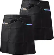 Black Half Apron 2 Pack Waist Apron, Waterproof Half Apron, Waiter Waist Apron With 2 Pockets, Anti-Dirt Waitress Serving Apron, Gardening Half Aprons, For Cooking, Cleaning, Painting,Gardening,Bistro