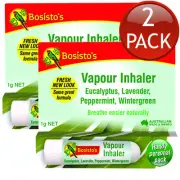 2 x Bosistos Vapour Inhaler Blocked Nose Nasal Congestion Relief Handy Pack 1g