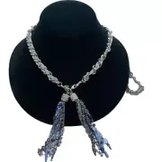Macy's NWT Silver Tone & Woven Gray Leather Cord Long 42" Tassel Necklace